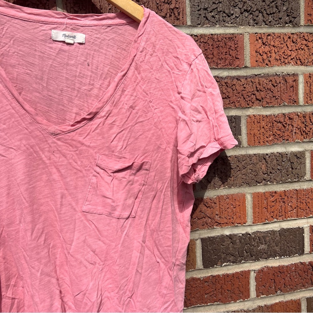 Madewell Mauve Dusty Pink V NeckPocket Front Short Sleeve Tee Shirt - Picture 2 of 3